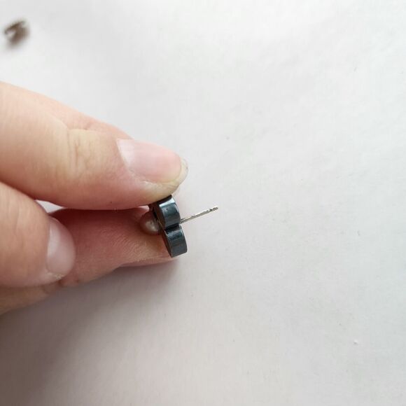 Susan Kinzig Design Four Clover Earrings Blue Clay & Pearl Post Back 925 Silver - Picture 7 of 11